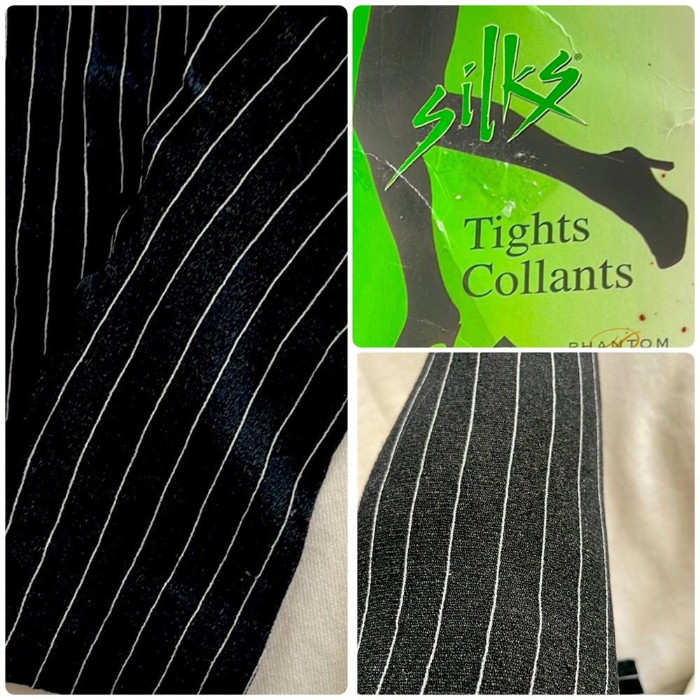 Phantom Silks Black & White Vertical Striped Tights 95-130 Lbs NWOT